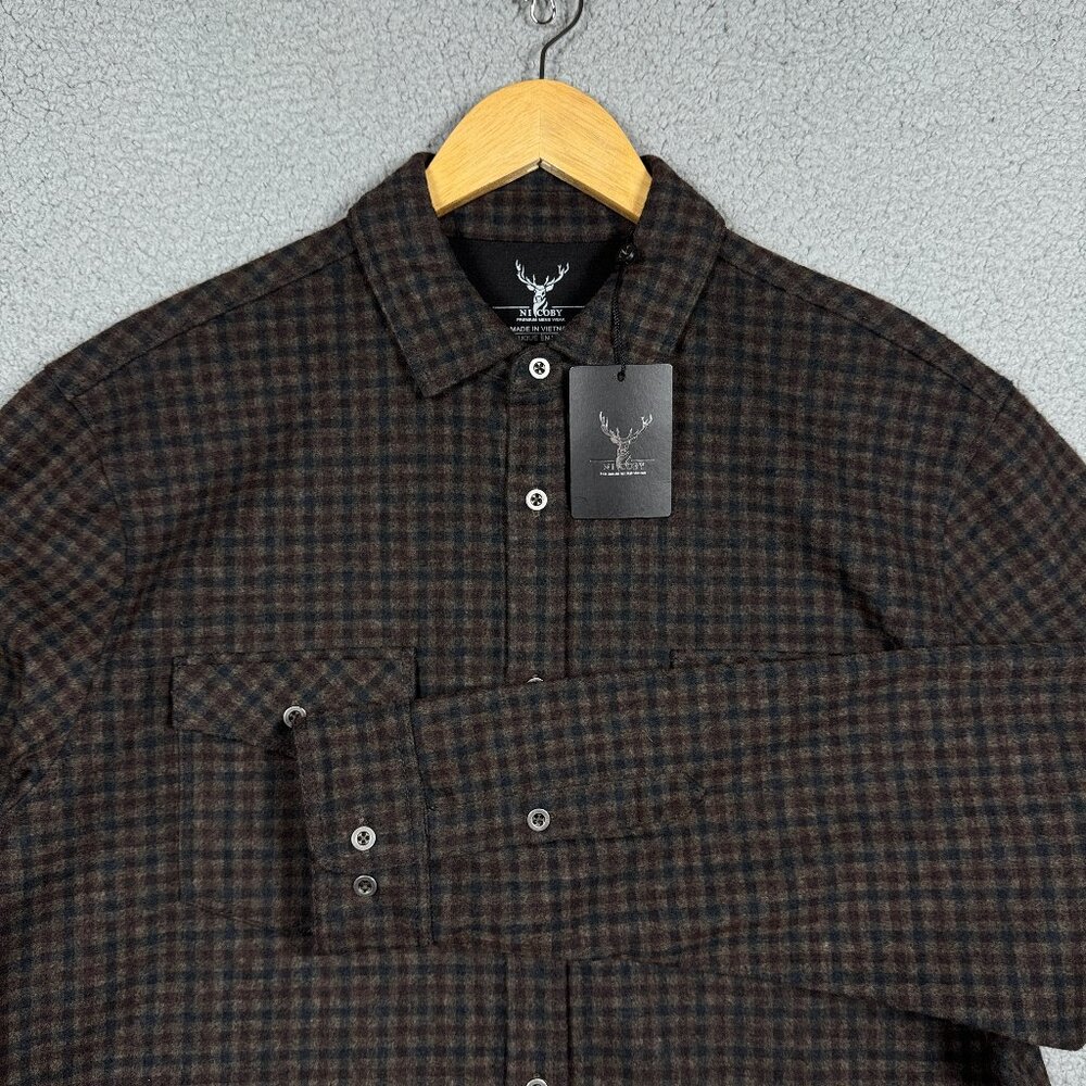 Nicoby Shirt Mens‎ Size Large Brown Gingham Plaid Button Down Stretch Cozy NWT